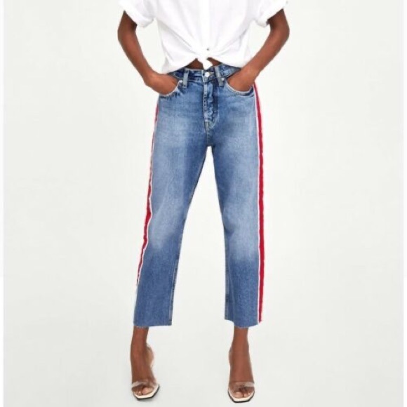 Zara Denim - Zara red stripe two-toned jeans